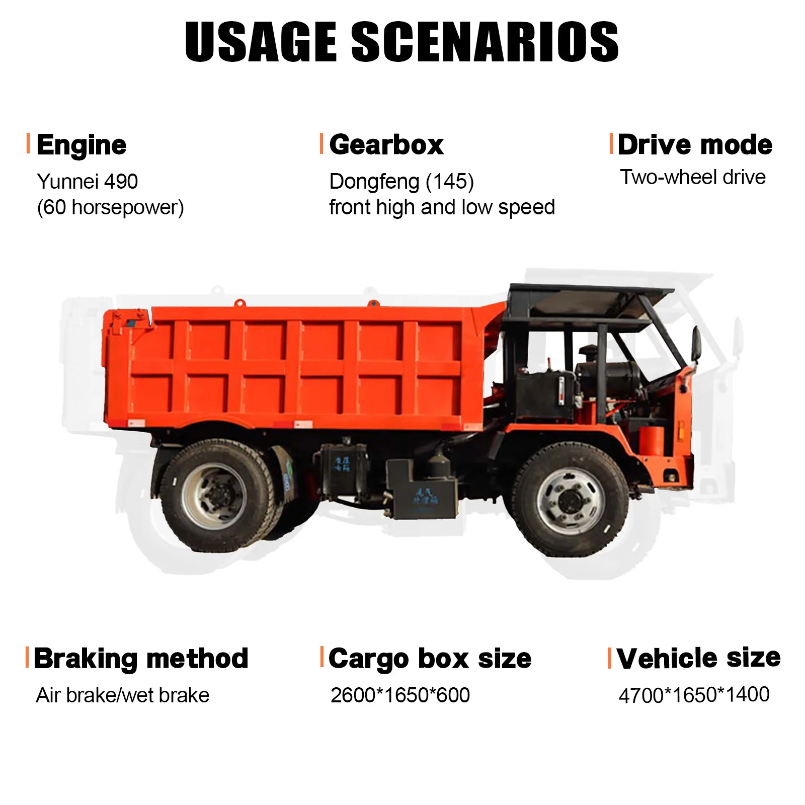 Quarry use dump truck load capacity 5 tons with OTR tires mining tipper