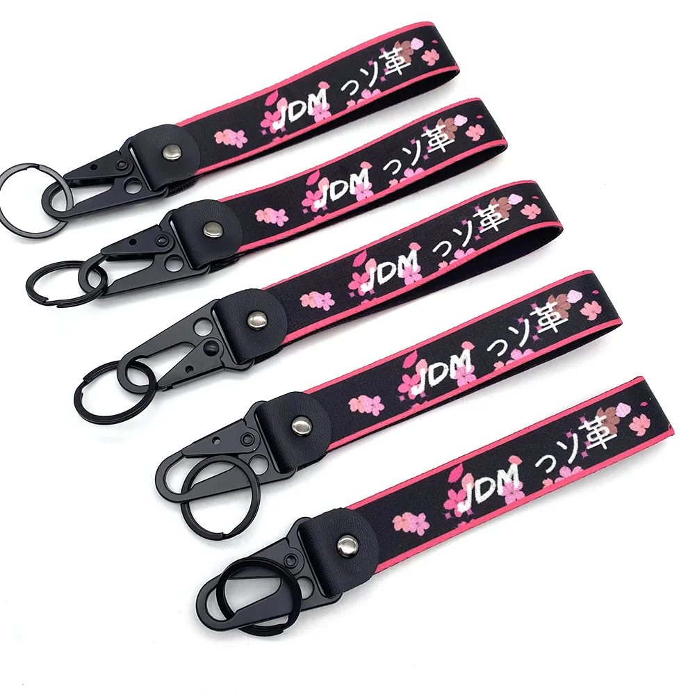 YYX Anime JDM Wristlet Keychain Lanyard Key Strap Two Sides print Nylon Rings Car Motorcycle Moto Bike Key Tag
