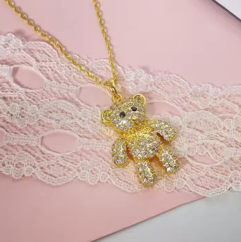 Бижутерия Foxi готовые к отправке потрясающие дизайнерские очаровательные украшения позолоченные Изящные милые медвежьи ожерелья для женщин и мужчин