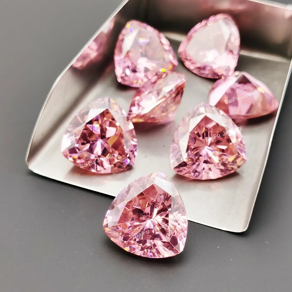 BaiFu gems high quality factory price Russian cut Fake diamond trillion shape pink 5A cubic zirconia for silver ring