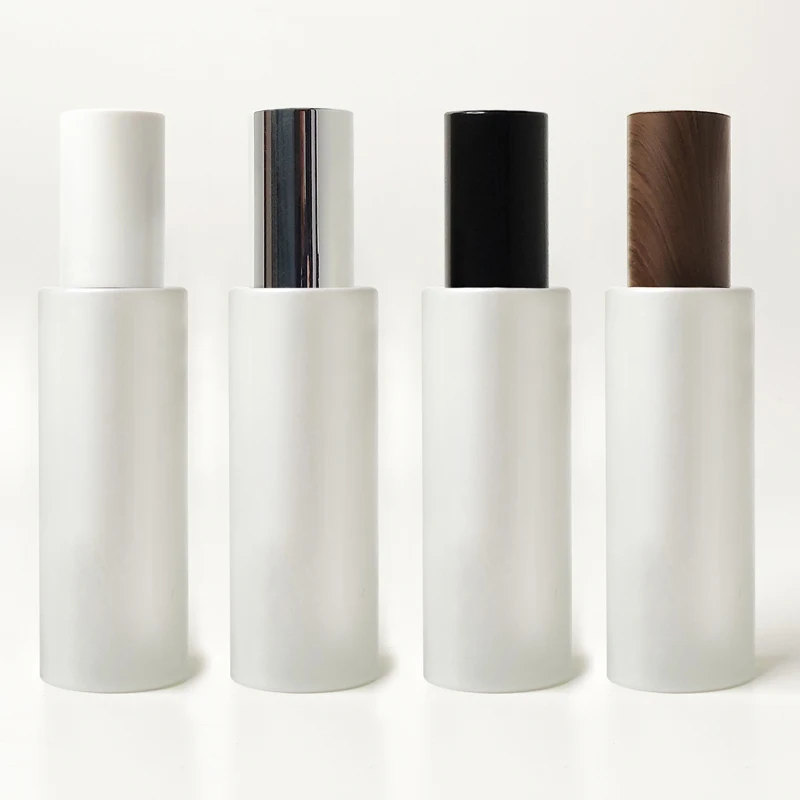 luxury white glass cosmetic lotion pump bottle 30ml airless flat shoulder lotion bottles new design