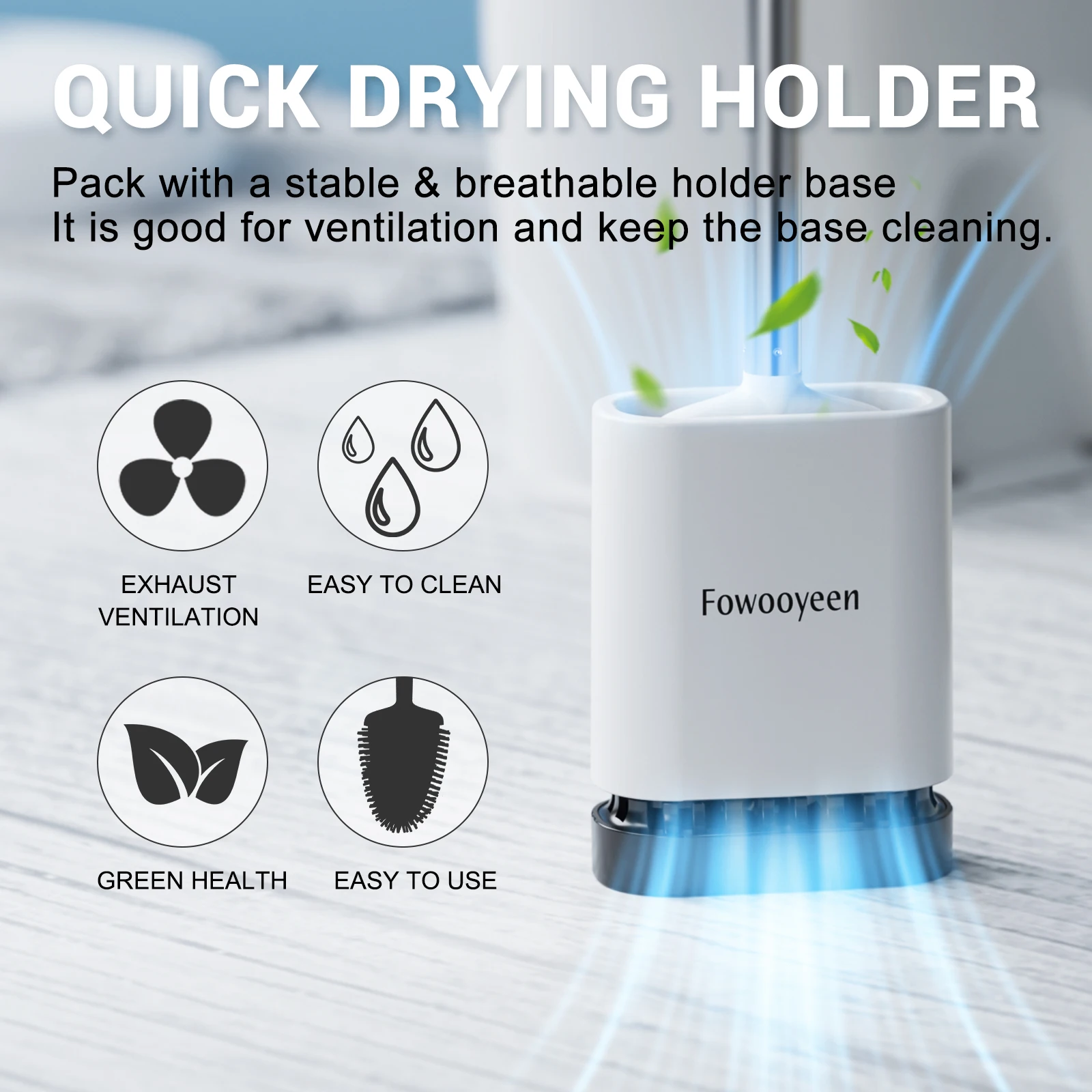 Набор щеток и держателей для унитаза Fowooyeen, силиконовая щетка для унитаза с ручкой из нержавеющей стали и вентилируемым держателем для сушки