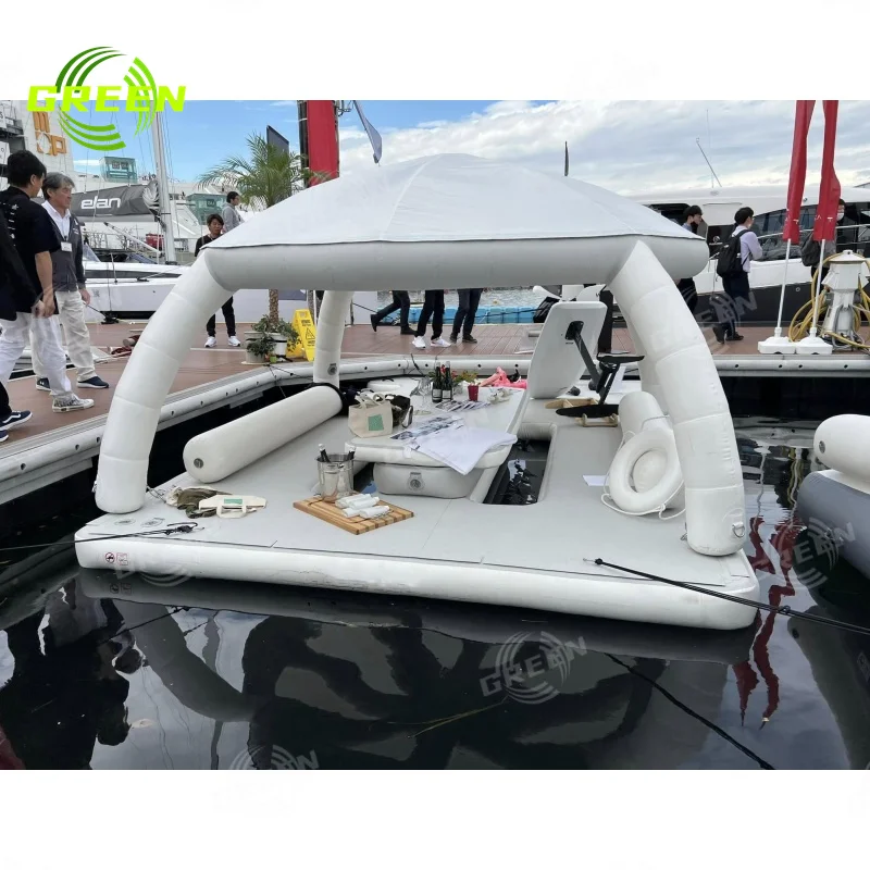 Green inflatable floating slide fish rooftop car tent air lounge chair bathing swim covered circle pool custom inflatable island