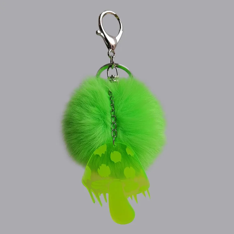 A1524 Acrylic lightning smiley face keychain trendy hair ball fluorescent green mushroom when accessory charm