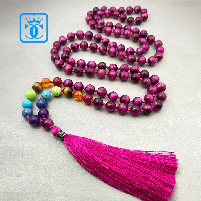 Boho 7 Chakra 108 Mala Prayer Bead Yoga Jewelry Necklace Citrine Jade Lava Stone Rosary Necklace