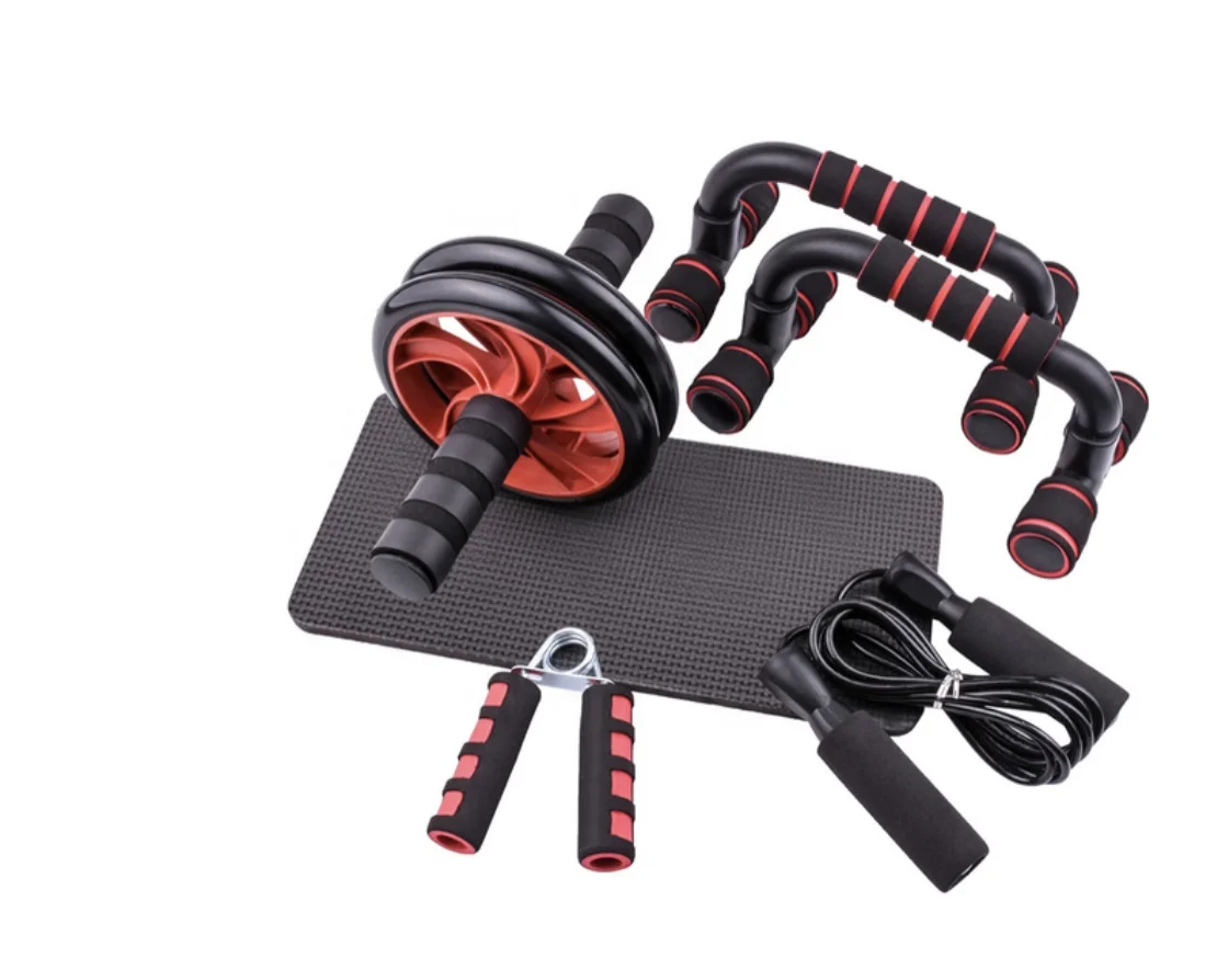 Wheel Roller Kit with Push UP Bar Hand Griper Jump Rope and Knee Pad for Home Exercise