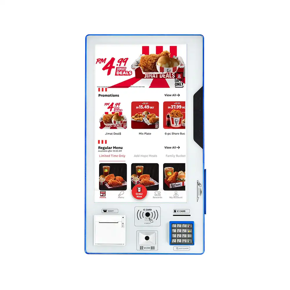 SSwipe card reader flat touch screen rfid/nfc card qr barcode scan cashless payment self order Pizza Kiosk Machine