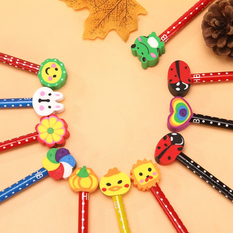 wholesale promotional pencil with animal eraser on top for kids novelty stationery HB wooden pencil gift