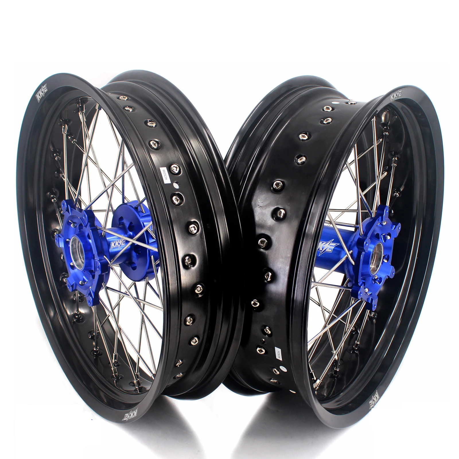 KKE Supermoto Wheels Rims Set Fit for YAMAHA YZ125 YZ250 1999-2022 YZ250F YZ450F WR250F WR450F YZ250X 2022 Blue Hub Black Rim