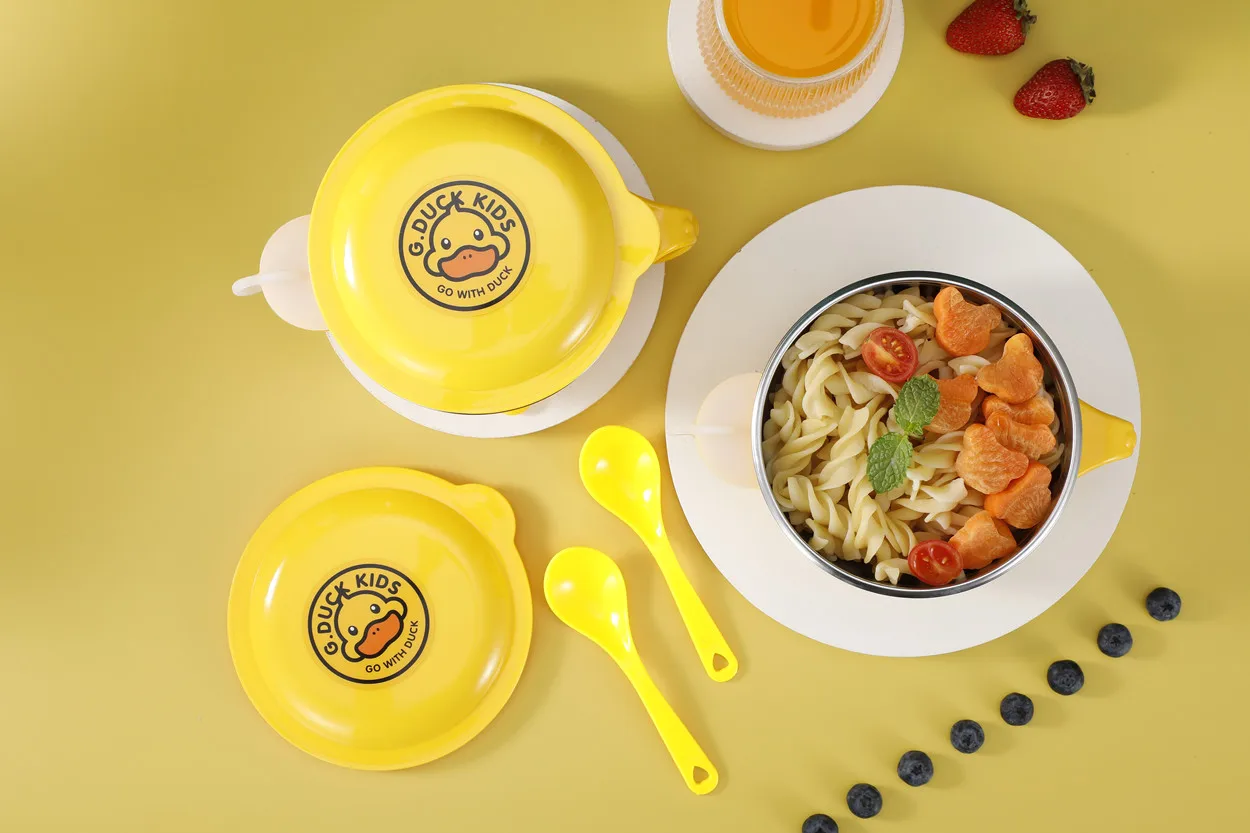 Thermal baby food warmer bowl water injection Insulated baby bowl with suction