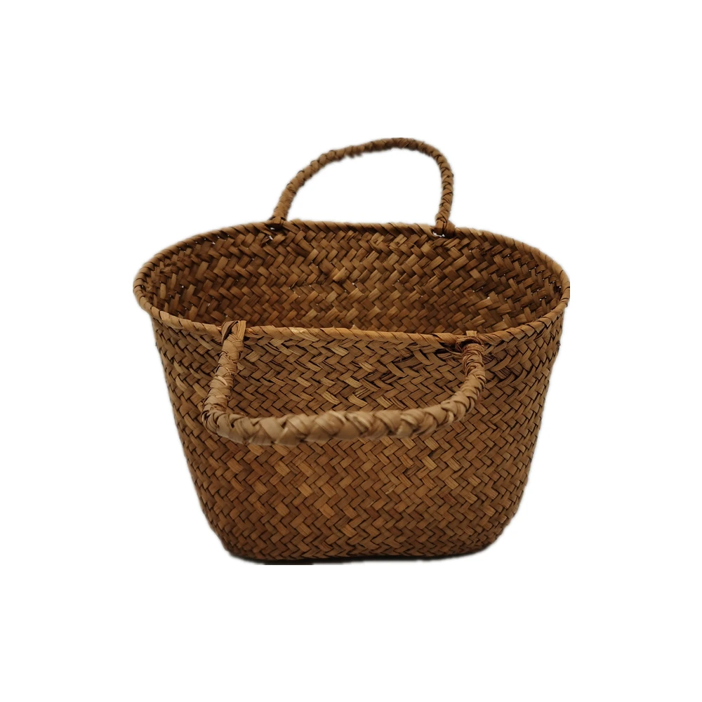 handmade seagrass storage vegetables basket hand shank handbag