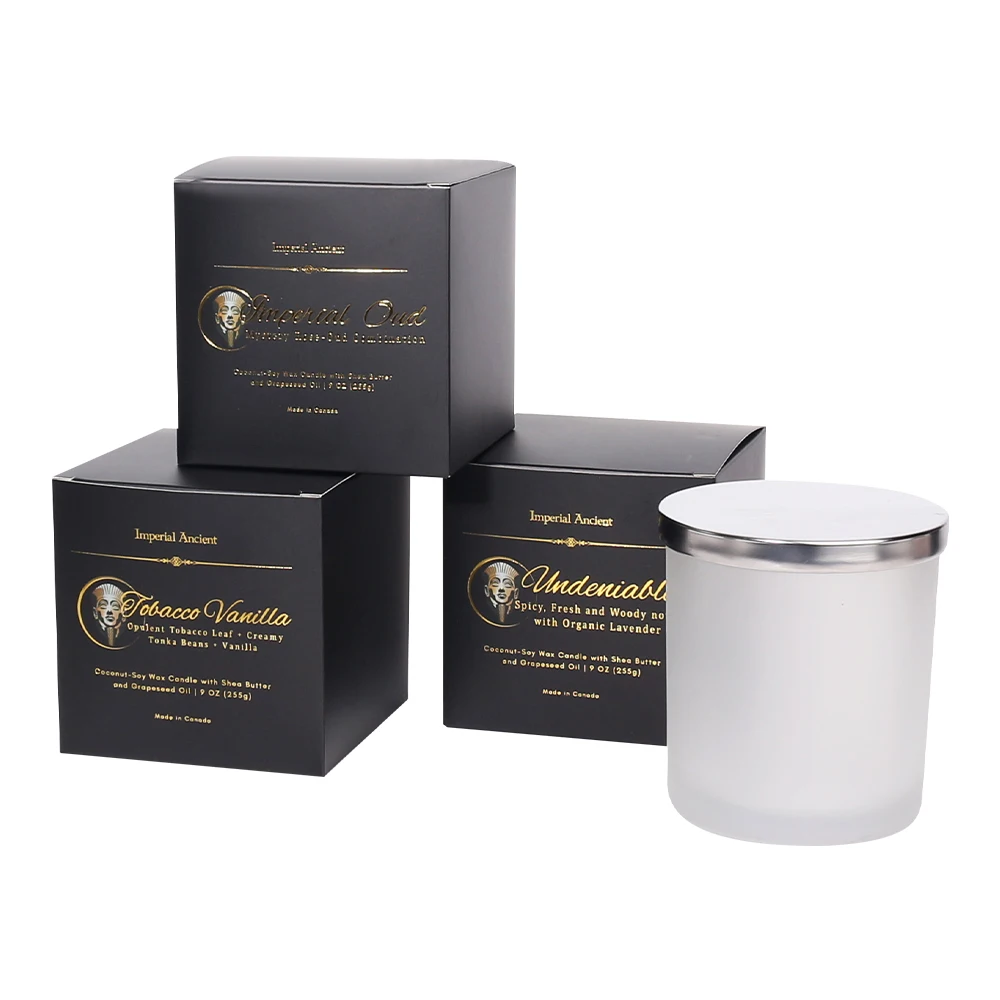 Luxury Custom Candle box Packaging Gold foil stamping and Spot UV printing Automatic bottom buckle Boxes with insert for Candle