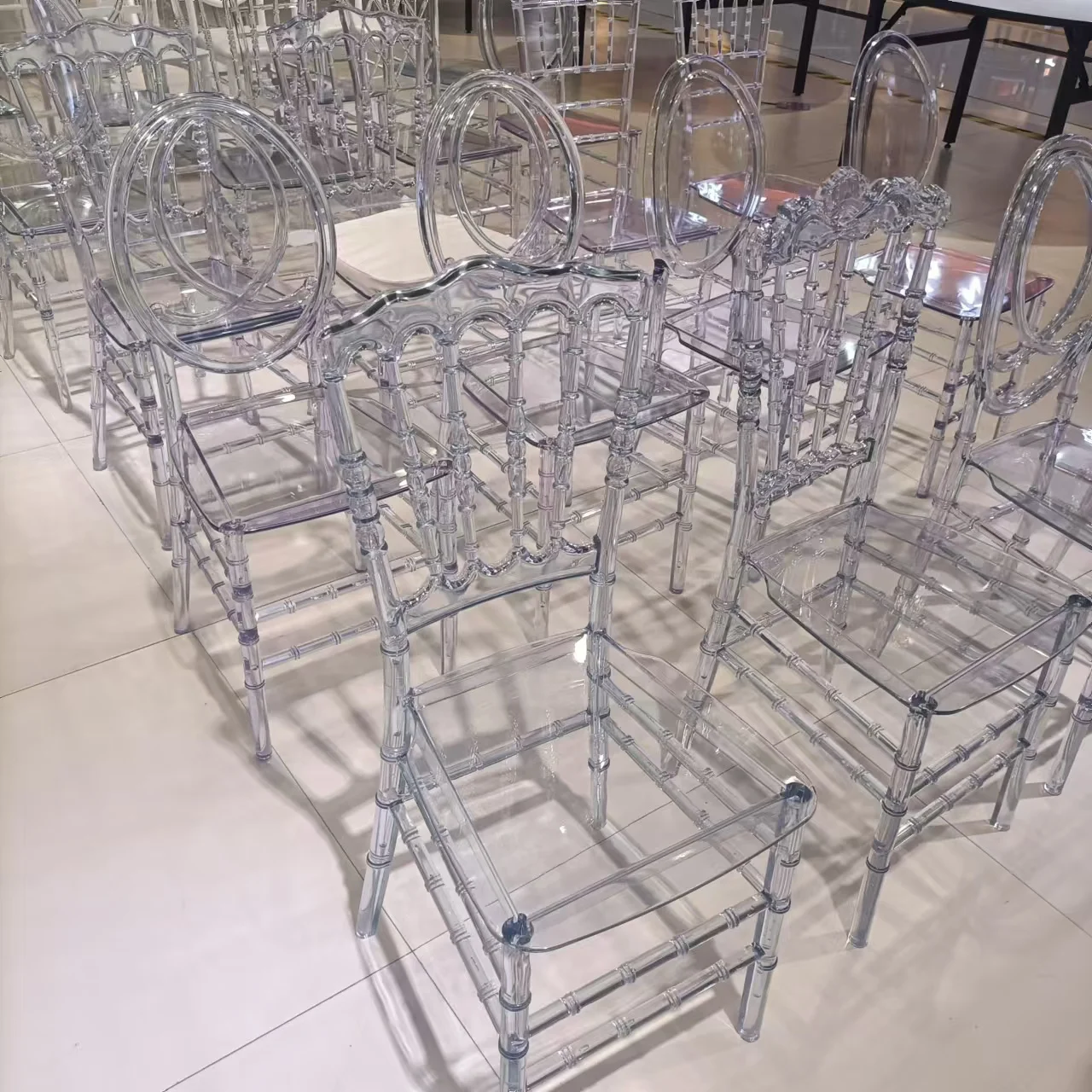 Modern Stackable Clear Transparent Acrylic Ghost Resin Tiffany Chair For Banquet Dining Hotel Outdoor Park Wedding Events