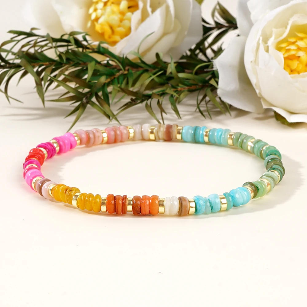 Go2boho 1 PCS Natural Stone Beaded Jewelry Boho Summer Trendy Multi Hematite Stone & Colorful Shell Beads Bracelets for Women
