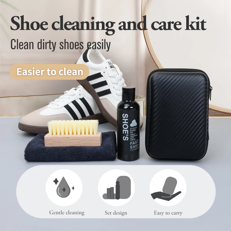 Factory Wholesale 3 In 1 Foam Shoe Cleaner Set Shoe Care Kit Sneaker Shoe Cleaning Brush and Cloth