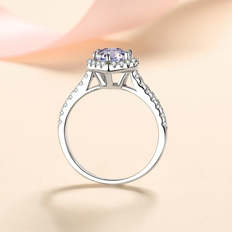 PUSHI engagement sterling silver iced out white d color vvs clarity 1ct manufacturing moissanite heart ring for women wedding