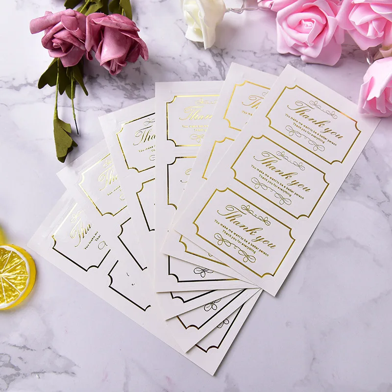 Custom Waterproof Logo Adhesive Sticker Gold Foil Hot Stamping Sticker Labeling Printer Thank You Labels Stickers for Packaging