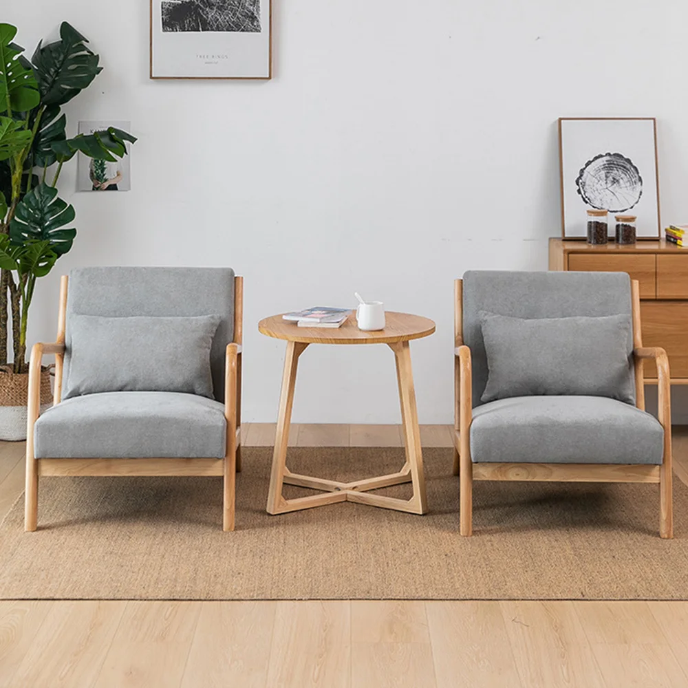 Anji Rubber Wood Simple Design Modern Furniture Living Room Fabric Arm Accent Chairs