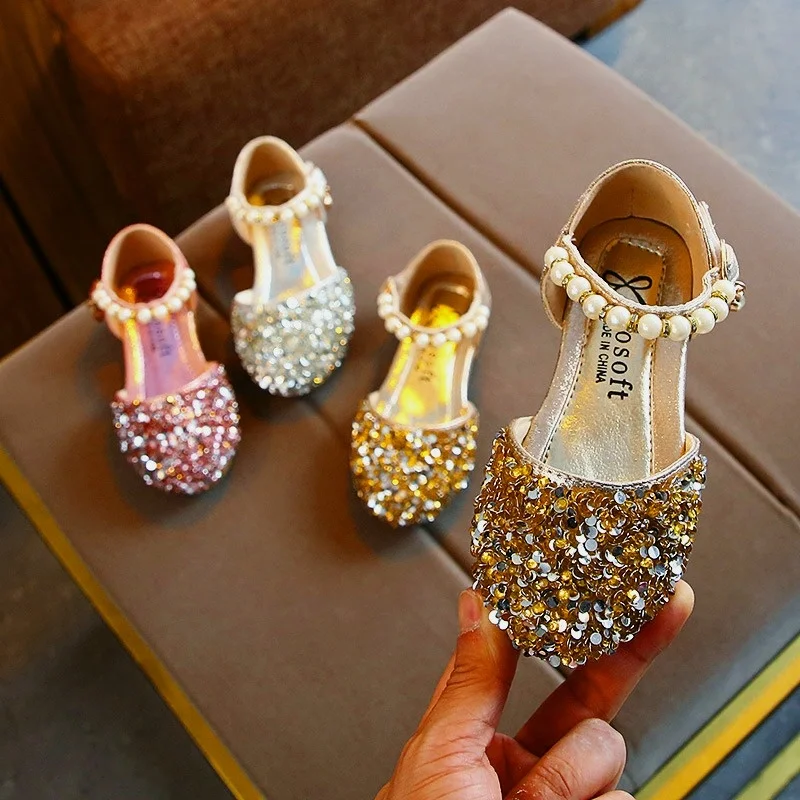 Spring/summer Girls Shoes Korean Baby Princess Shoes Children Casual Shoes Sequined Shoes Pearl Dance Shoes