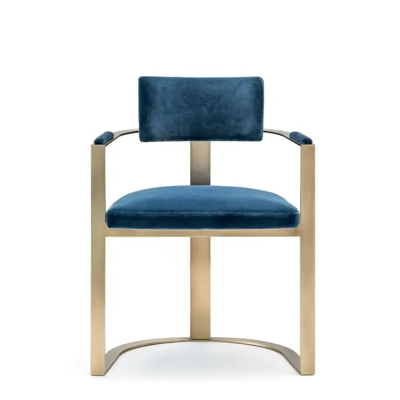 Modern Luxury Dining Chair - Velvet Upholstered with Bronze Metal Frame for Hotel & Restaurant