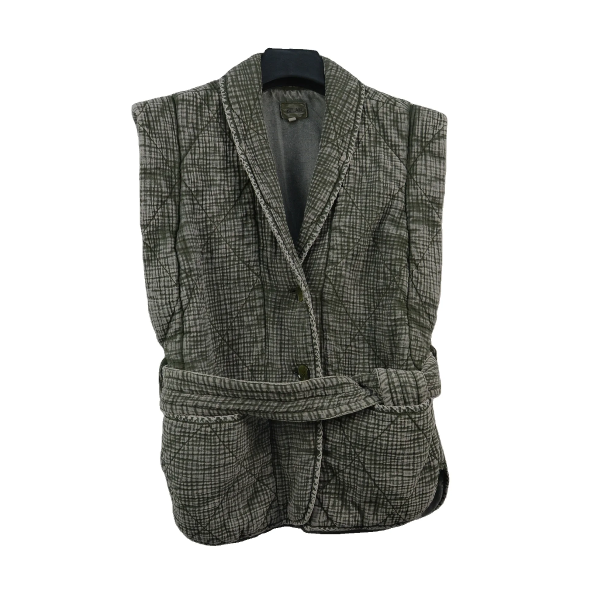 Designer belted waistcoats checker vests winter jacket coat women 100% cotton vest