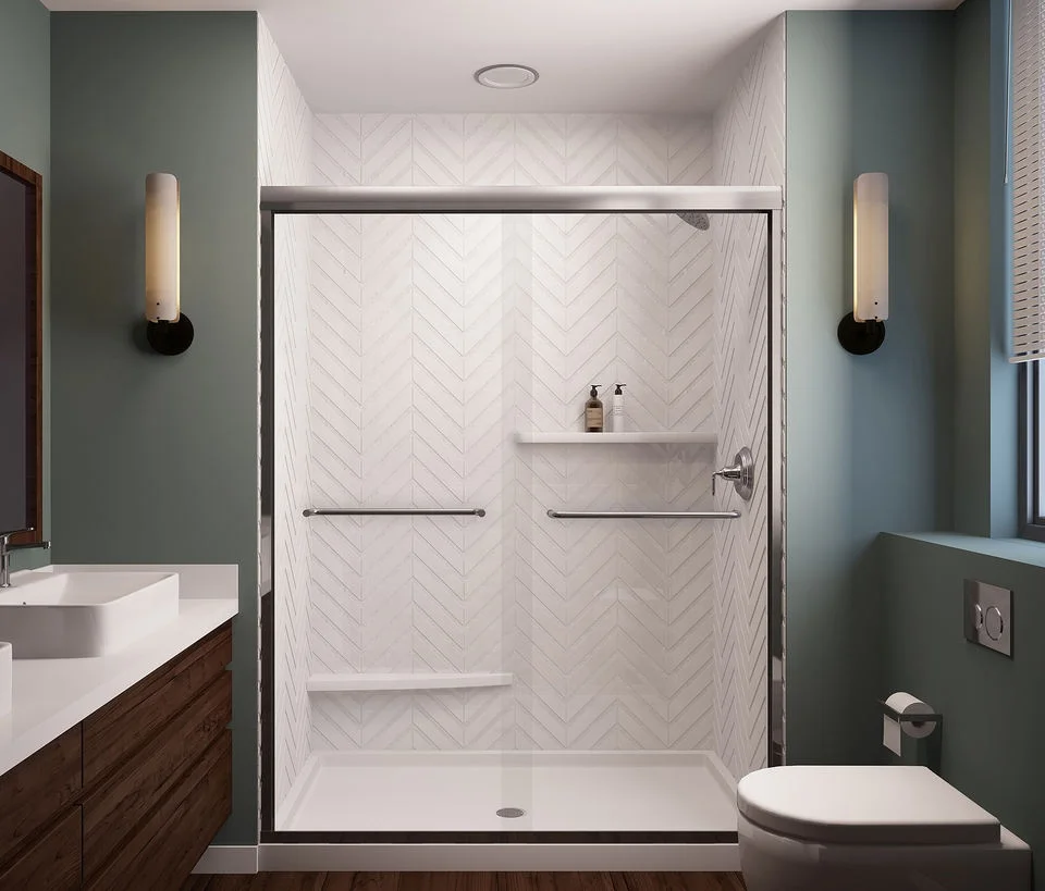 Xiamen Cultured Marble Factory Price  Resin Cultured Marble Chevron 3*8 Shower Wall Panels