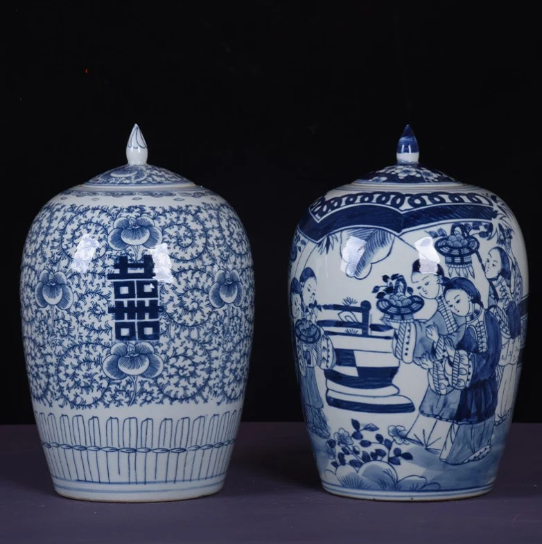 Китайская Ретро синяя и белая банка для конфет в форме яблока аксессуары украшения дома фарфоровая настольная Высокая Цветочная ваза