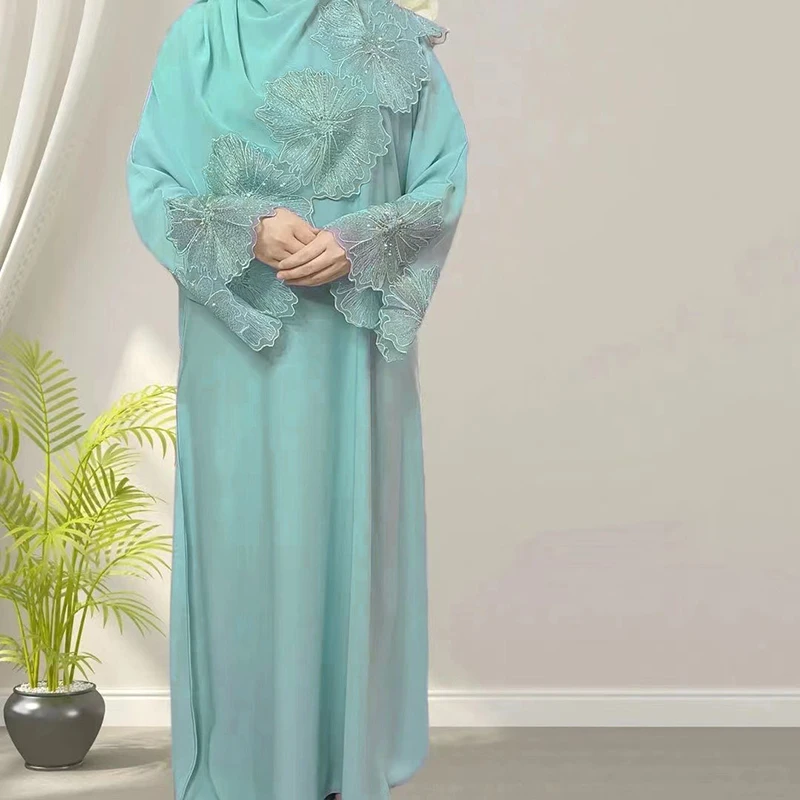 High Quality Wholesale Lace Abayas Women Modest Dubai Inspired Hijab Plus Size Cardigan Open Collar Adult Muslim Dress