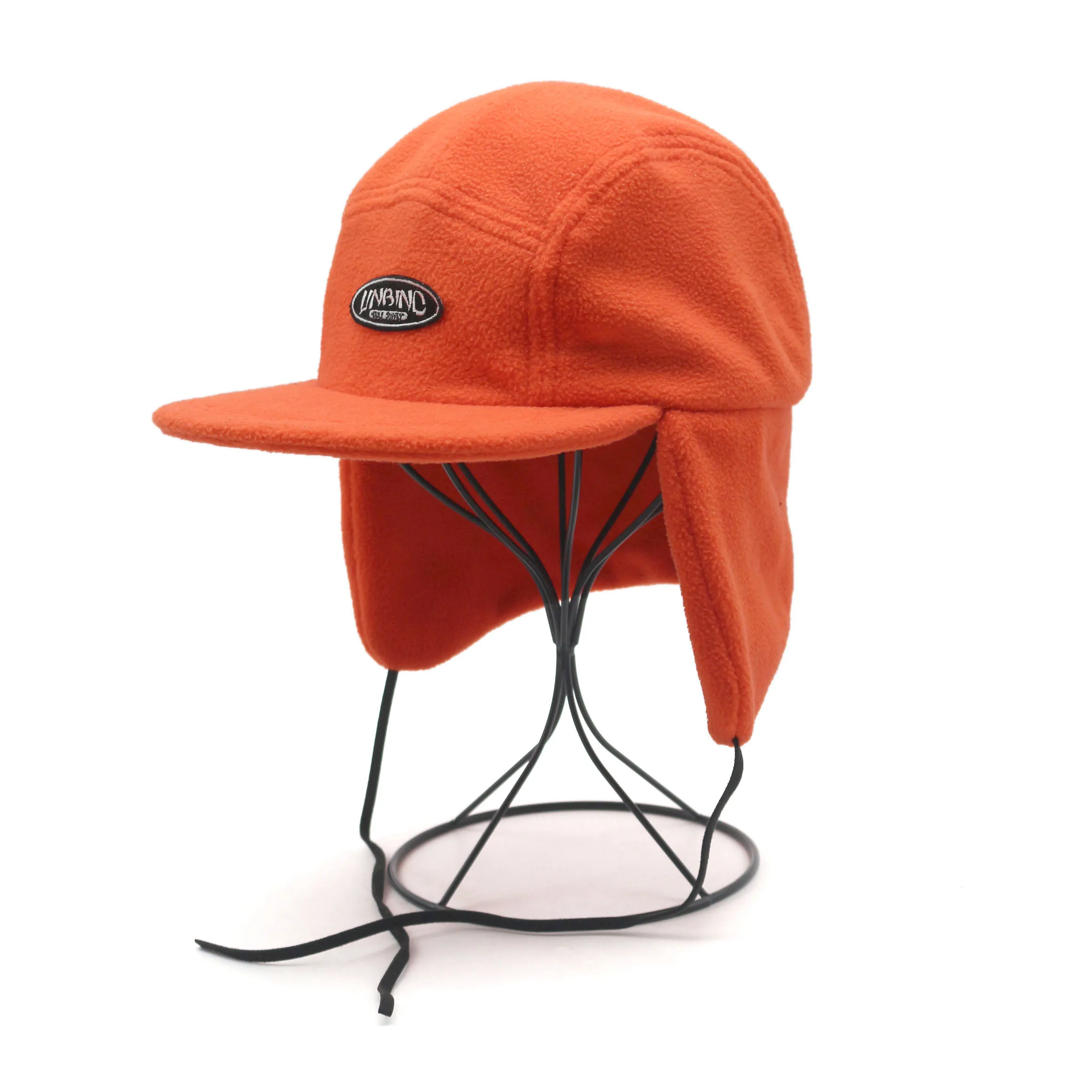 100% cotton 7 panel embroidery logo with ear flap winter snapback hats low MOQ