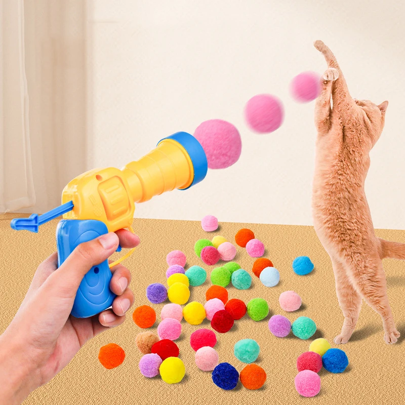 Wholesale Pet Cat Toys Gun Launcher Soft EVA Plush Ball Indoor Luxury Interactive Pet Cat Toys 2024
