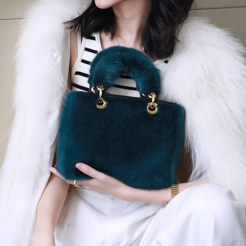 2022 Новый черный цвет принцесса Диана сумка из натурального меха норки модная женская