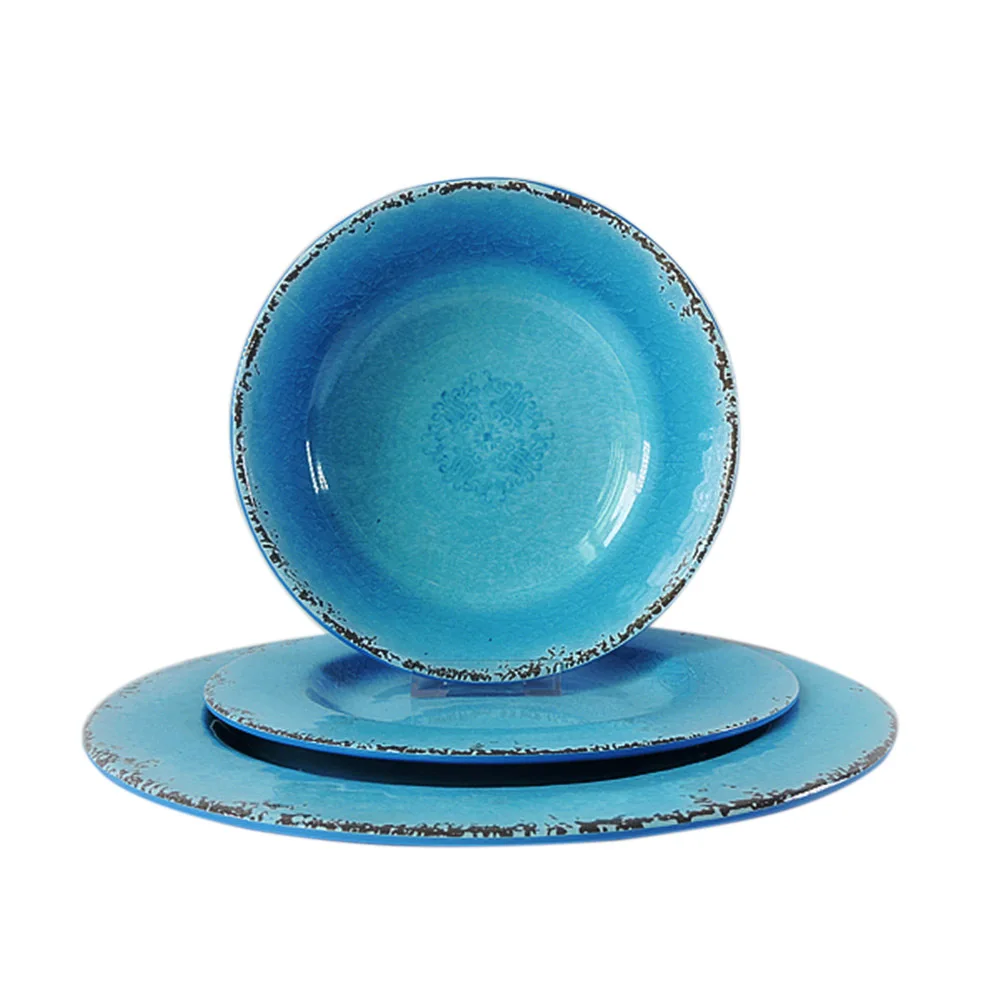 dishwasher safe reusable grade rustic design ice crackle melamine tableware dinner plates dinnerware sets