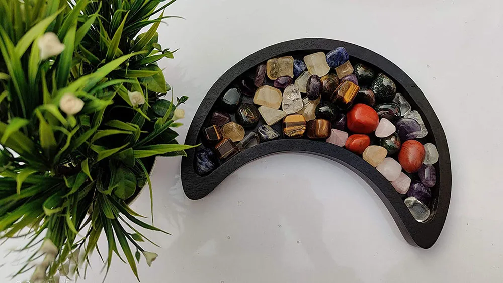 Creative crescent shaped wooden tray Crystal Tray Display Lovely decorative storage box for Moon Stones Essential Oils for home