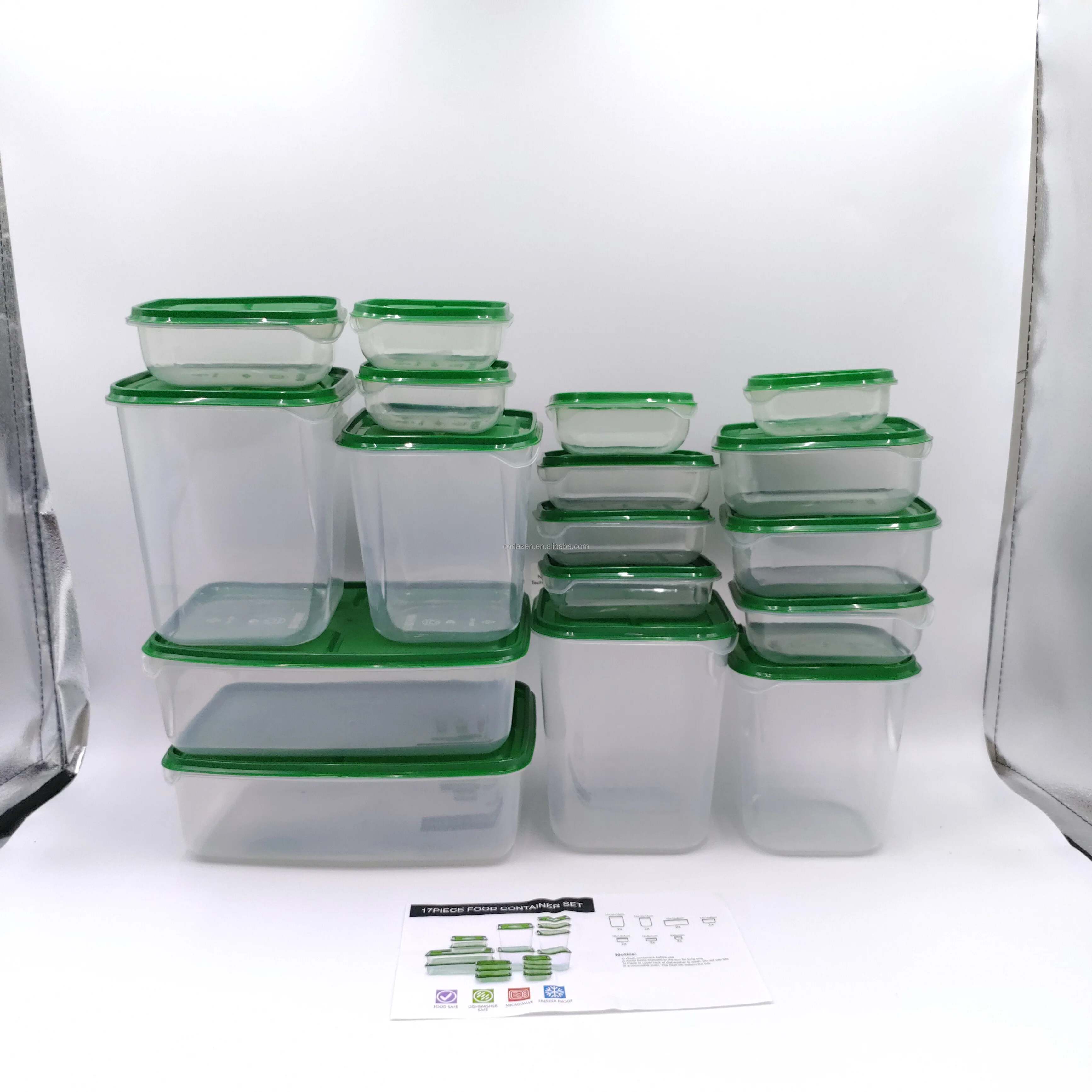 Hot Selling 17-Piece Set Plastic Crisper Fruit Storage Box Transparent with Lid Sealed for Refrigerator