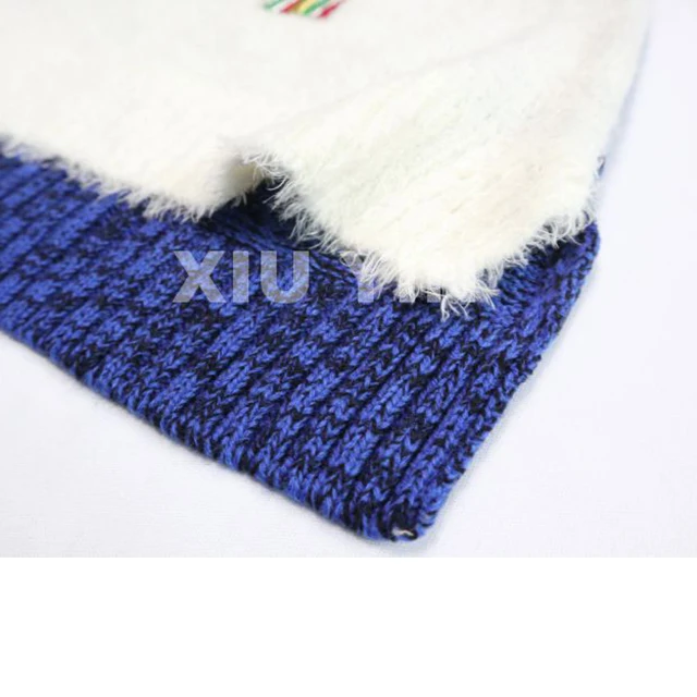 
Blue Ugly Christmas sweater with embroidered Snowman and Christmas tree cardigan with White pompoms 