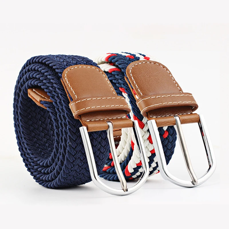 Wholesale Custom Knit Web Woven Belt Unisex Cotton Fabric Golf Belt Adjustable Stretch Elastic Braided Belt for  Women and Men