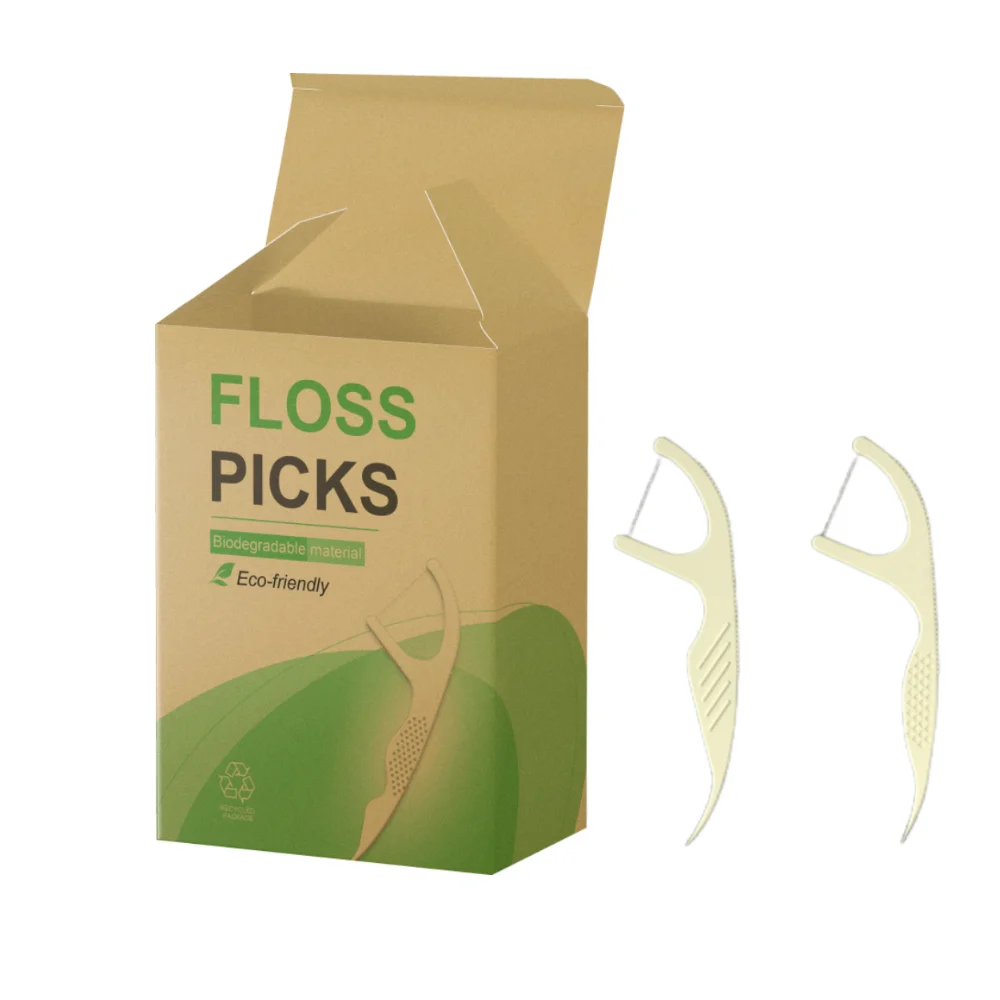 Biodegradable dental floss pick with OEM Logo packaging corn starch individually wrapped floss picks