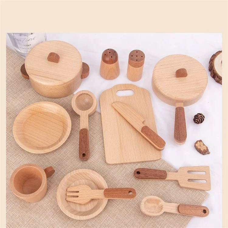 Pretend Cooking Food Play Dinnerware Set Children Girl Toy Gift Fun Game Wooden Kitchen Toys