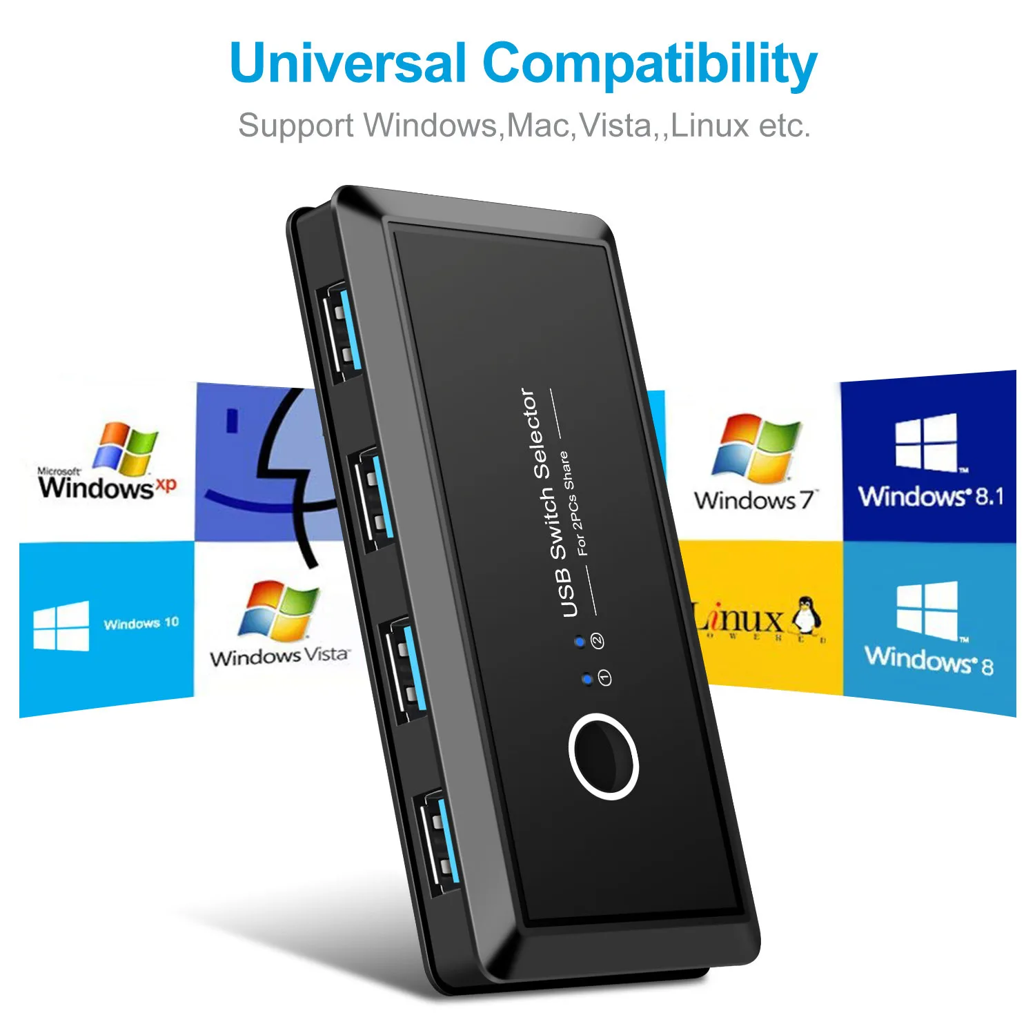 USB Switch Selector 4 Port USB 2.0 Sharing Switcher For PC Scanner Printer