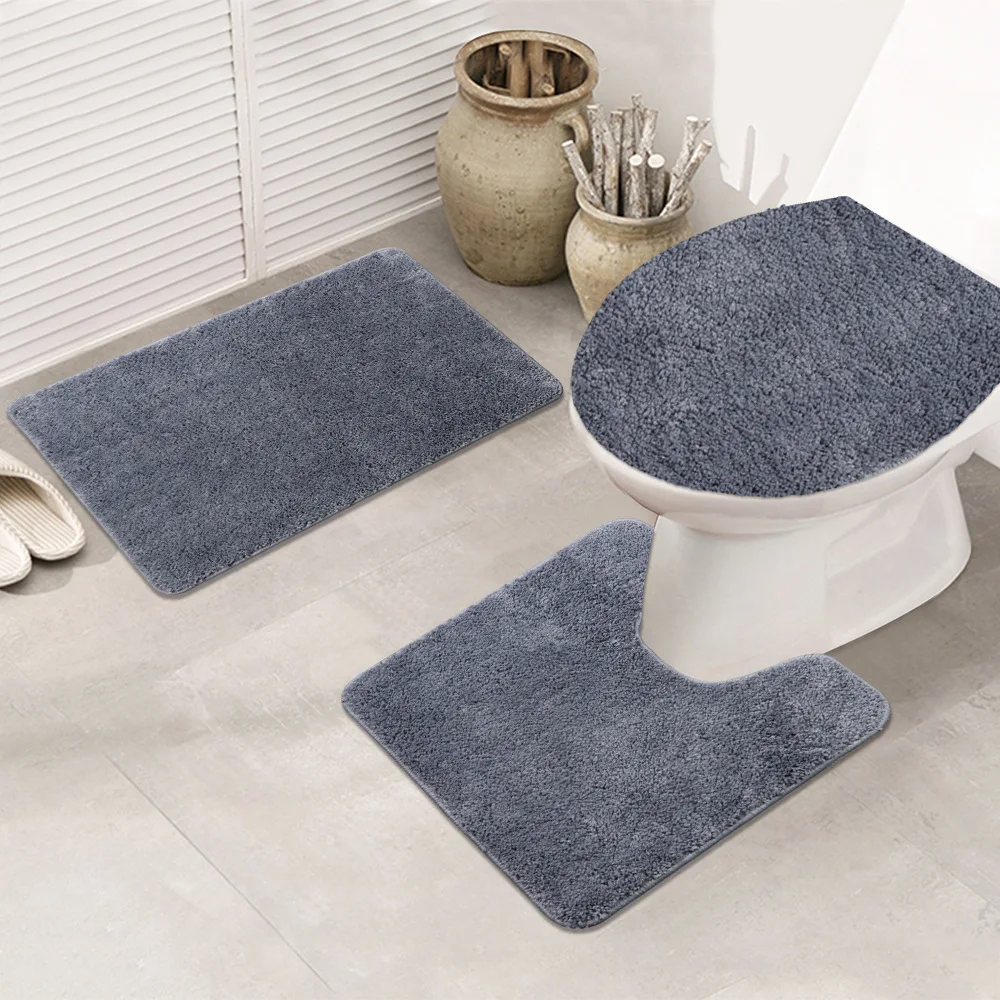 European-style microfiber soft non slip water absorbent bathroom 3 piece set carpet U-shaped toilet mat floor mat