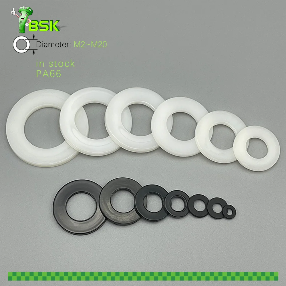 Plastic washer for bolt size M2-M20 Flat Washer Nylon PA66 wheit black Transparent Clear Plastic Washers Flat Gasket