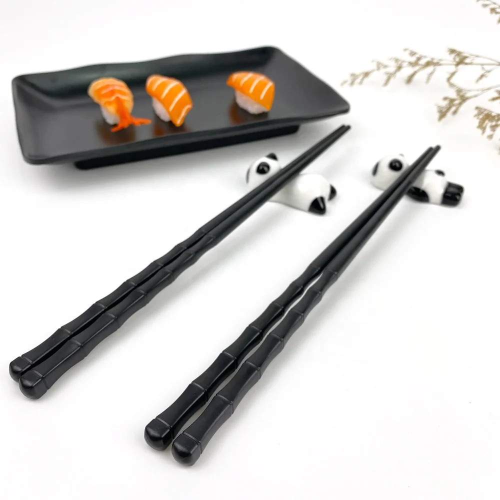 hot sale 5prs  Fiberglass  bamboo   chopsticks   5pcs  ceramic panda rest for Gift BOX Dishwasher safe