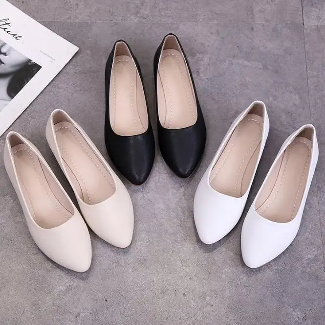 2021 Vintage Women Simple Loafers Pointed Toe Pumps Flat Shoes for Ladies