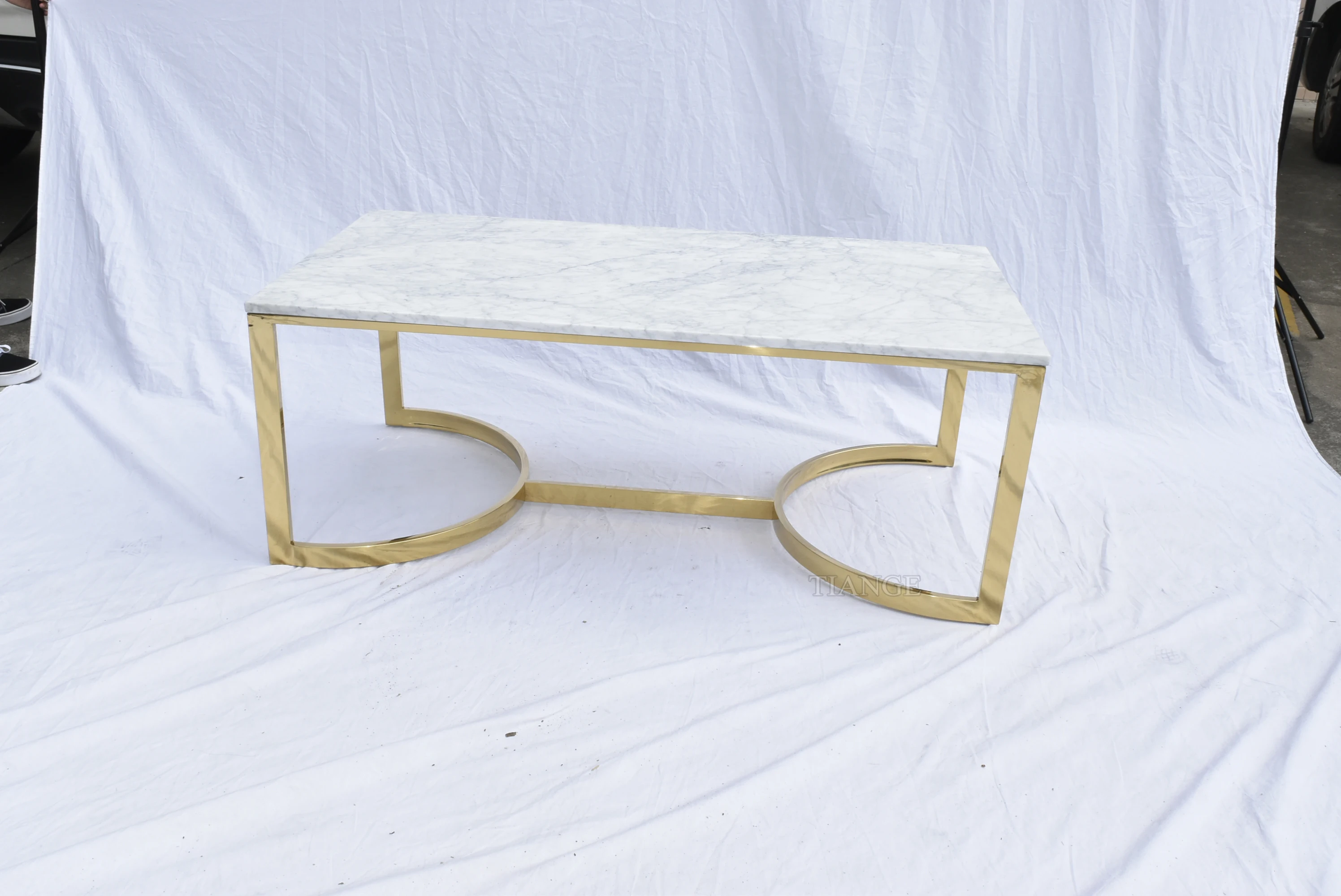 Blanchard Marquis Marble table polished brass-finished steel base and white marble top coffee table contemporary bedroom table