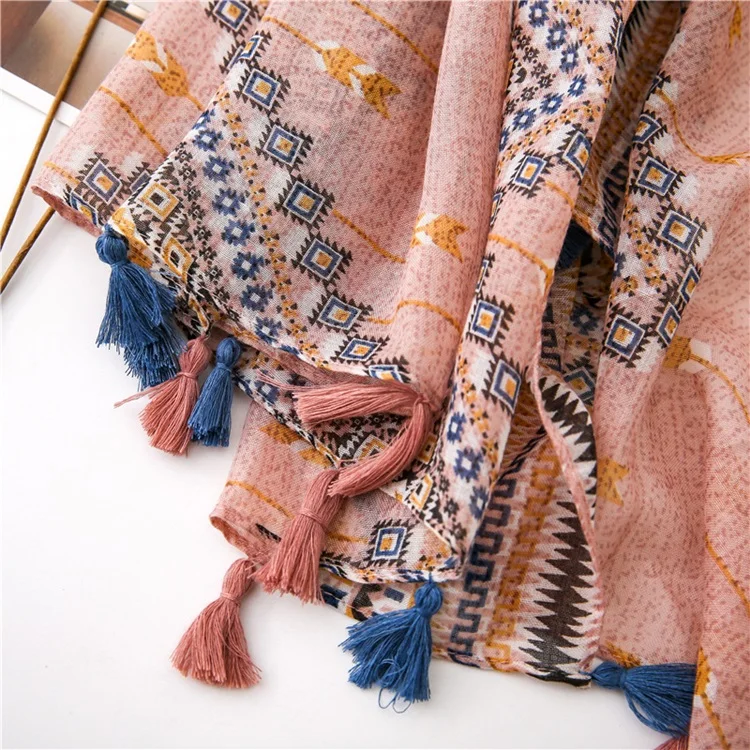 Fashion Scarf Factory China Wholesale Long Voile Printed Women Head Tassel Scarf