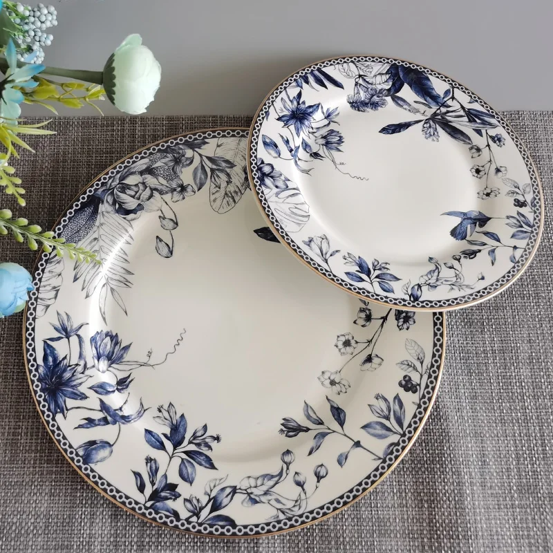 Wholesale Ceramic Antique Plates Floral Painting DesignFine Bone China Round Large Ceramic Charger Plate