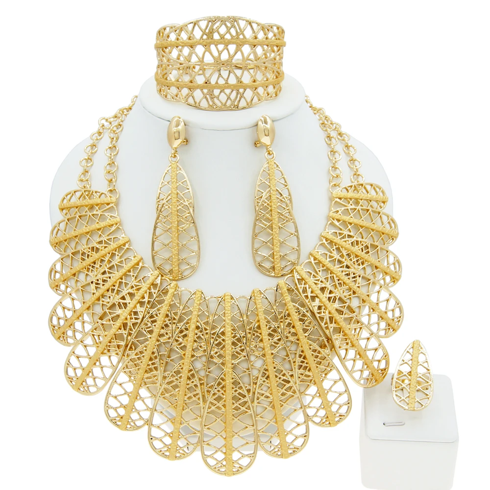 Zhuerrui Hot Selling Design Wholesale Jewelry Sets High Quality Italian Gold 24k Big Feather Jewelry Dubai Wedding Luxury H00558