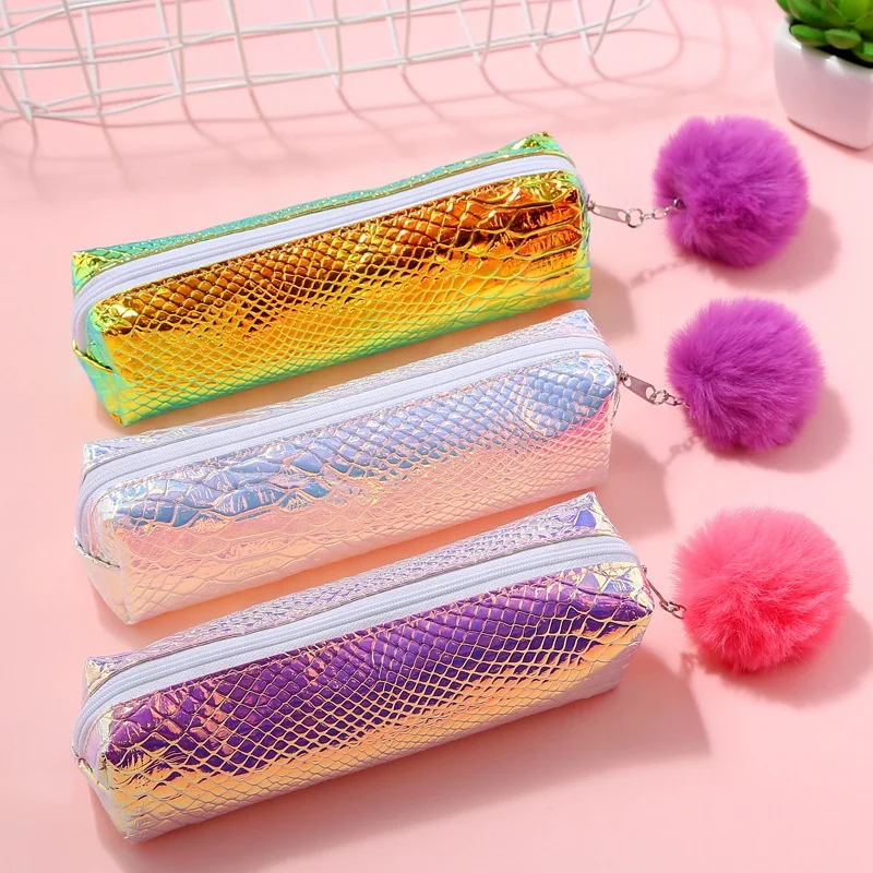 
Holographic Laser PU Leather pencil case wholesale custom laser PVC pouch bag for girl 