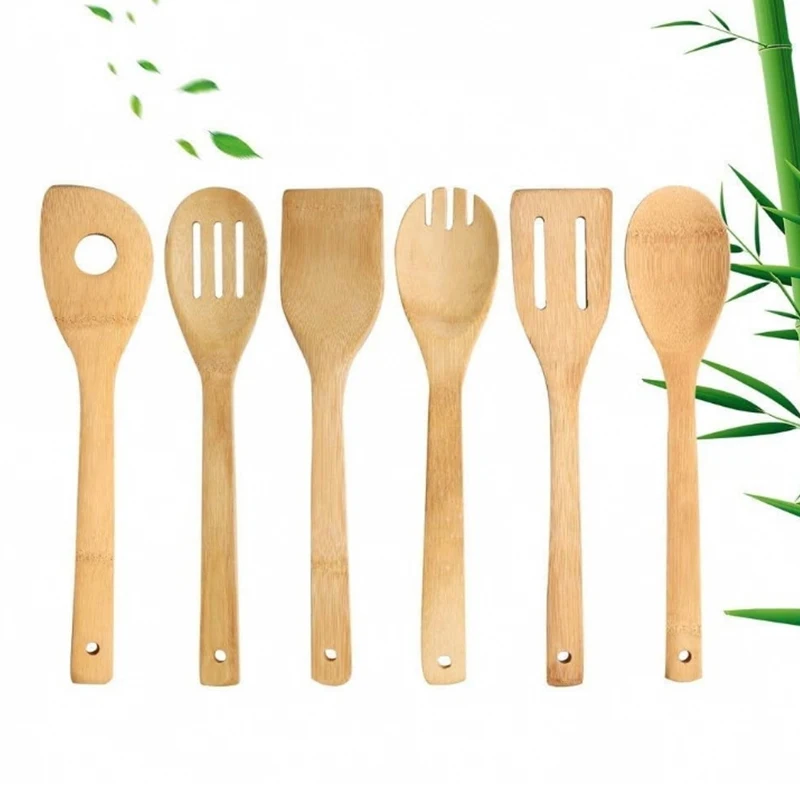 6 Pieces olive wooden kitchen spatula spoon cooking tools wooden spoon set for kitchen