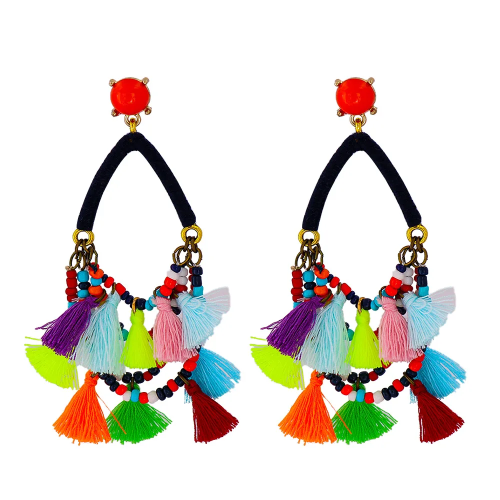 Fashion Jewelry 20 Designs cross-border wish bohemian tassel dangle earrings silk thread ethnic fashion pompom boho earrings
